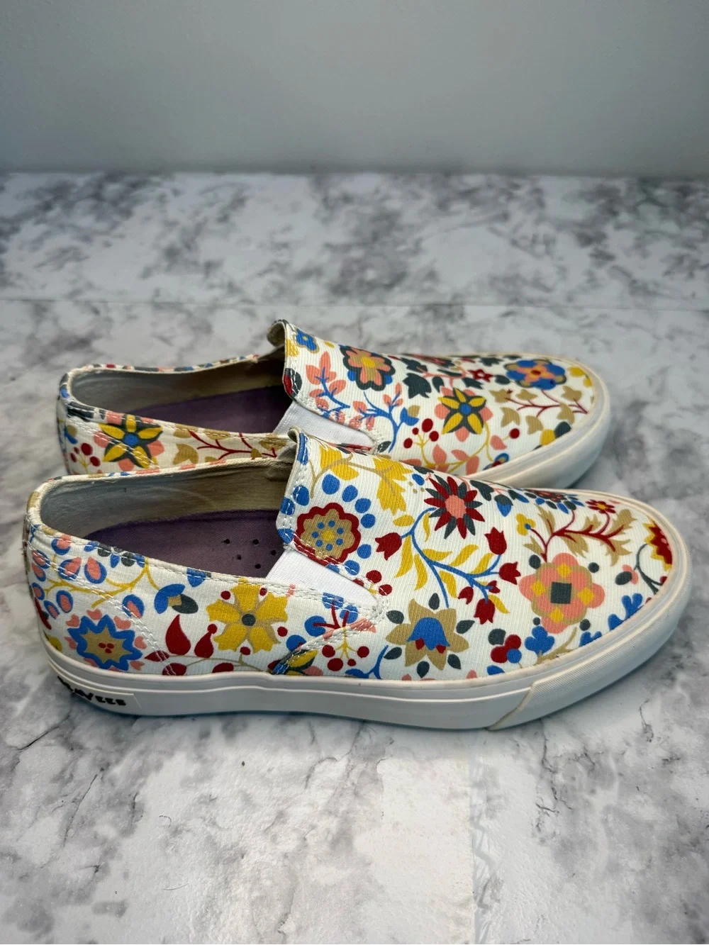 SeaVees Baja Platform Floral Canvas Slip-On Sneakers - White Multi Ribbed Cotton